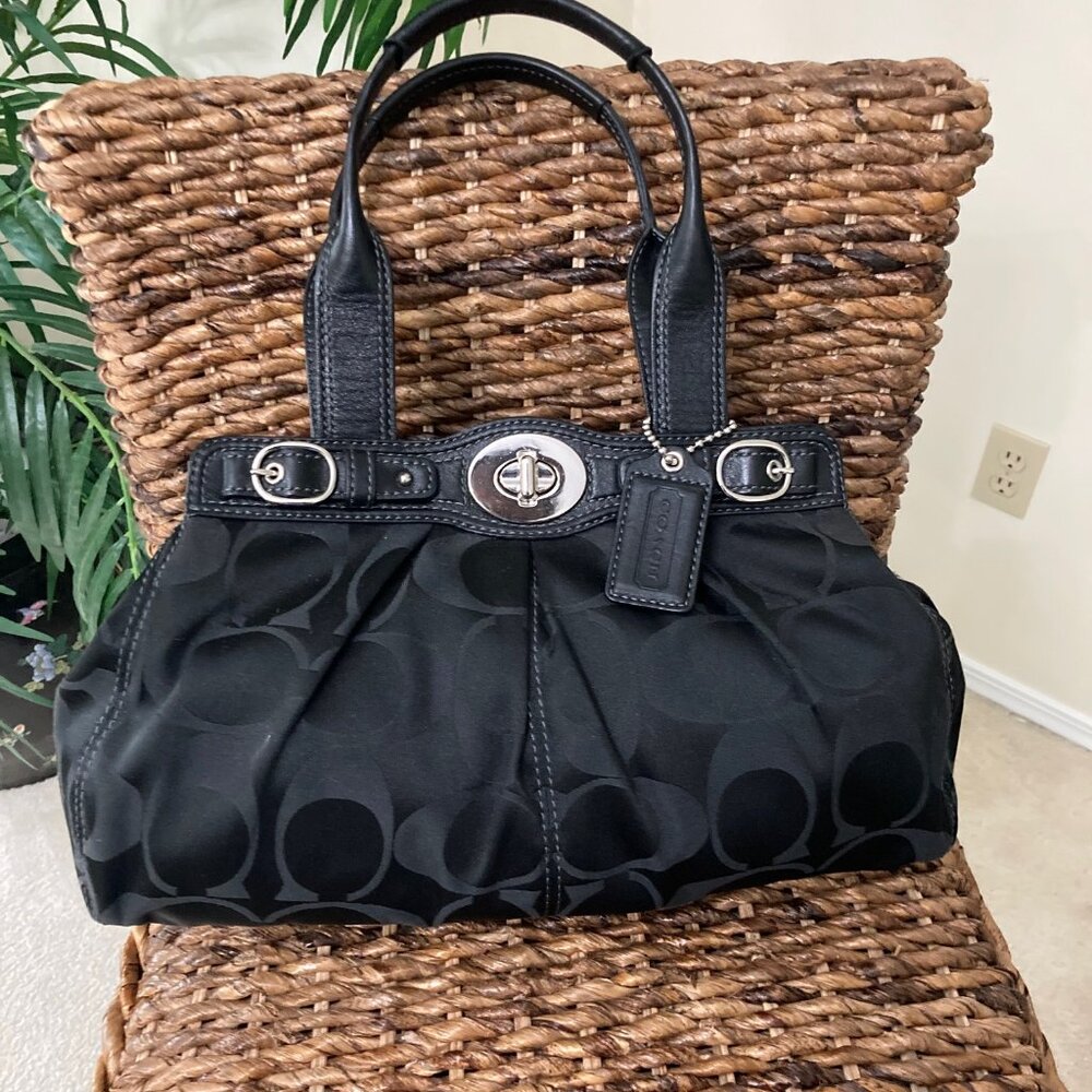Coach Garnet Signature Sateen Handbag Black